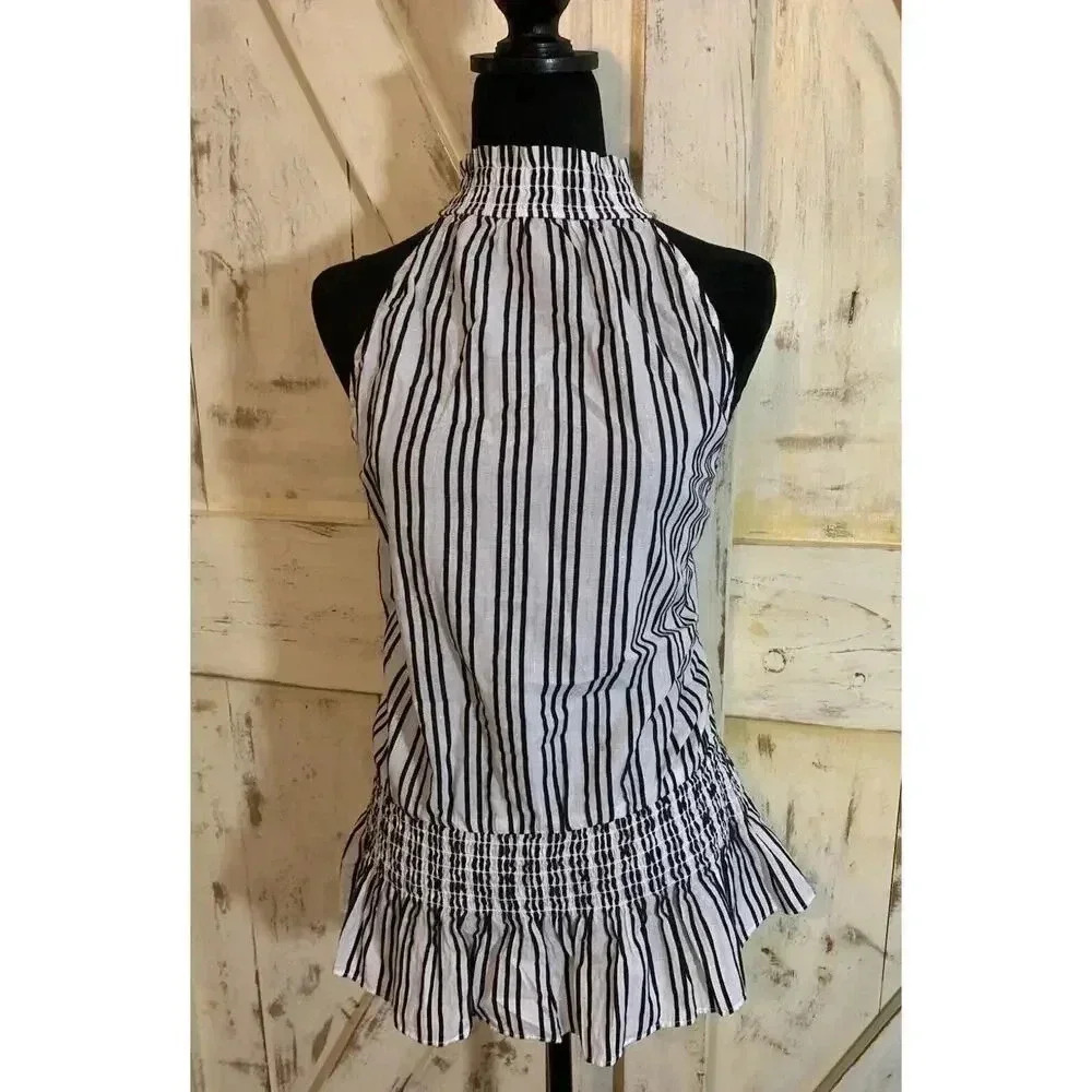 INC International Women’s Halter Neck Blouse Sleeveless Striped Black White XXL